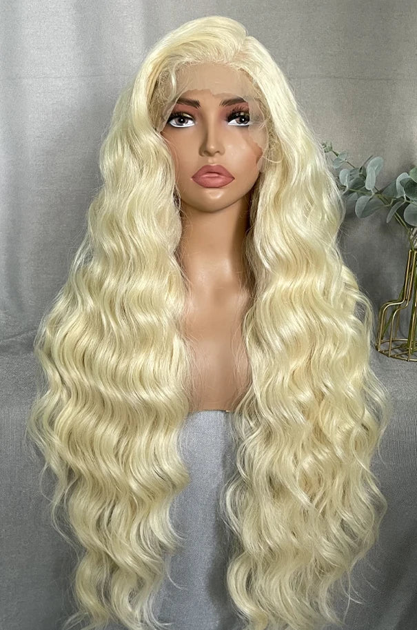 30-32 Inch Wavy Lace Front Wig – High-Temperature Fiber, Natural Style with Middle, Side & Free Parting Options