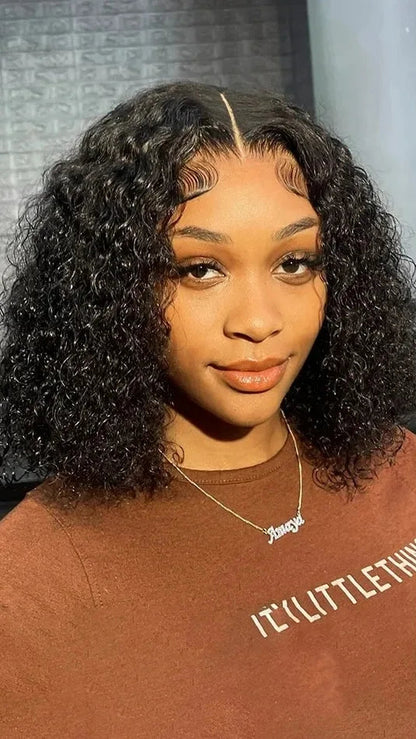 13x6 Lace Front Deep Wave Bob Wig – 100% Human Hair, Natural & Soft, Pre-Plucked, Transparent Lace