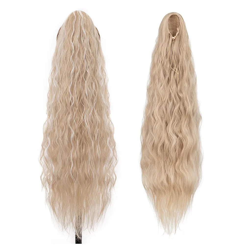 32-Inch Corn Wave Highlight Drawstring Ponytail – Natural-Looking Synthetic Extension