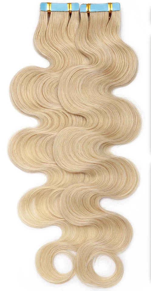 Premium Tape In Hair Extensions – 100% Human Hair, Wavy, Ombre & Piano Colors, 12" to 24", Reusable, Length & Volume Enhancement, Dyeable & Permed