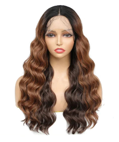 Natural Brown Ombre Loose Wave Synthetic Wig – Medium Long Heat-Resistant Daily Use Wig