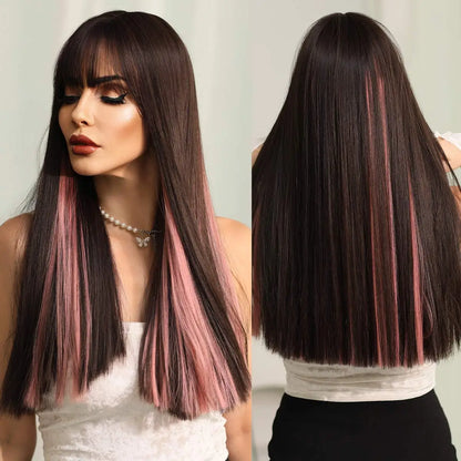 Long Wavy Purple Synthetic Wig with Bangs – Heat Resistant Cosplay Wig for Women, Daily Use & Party Style