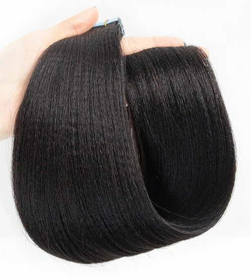 Light Yaki Straight Tape-In Hair Extensions | 100% Human Hair | Natural Black 1B# | 20pcs per Set