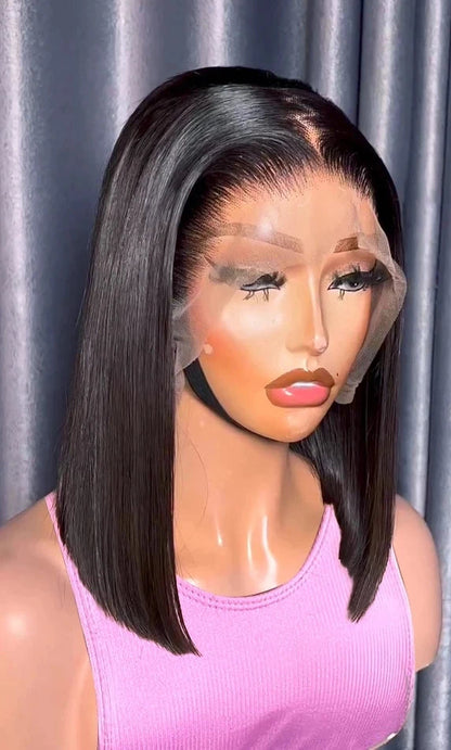 Premium Straight Lace Front Wig – 100% Human Hair, Transparent Swiss Lace, Short Length (4-16 Inch), Customizable Color