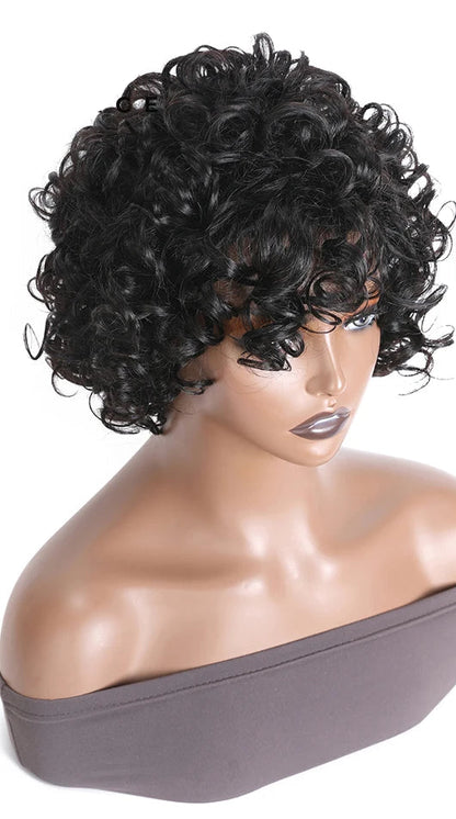 Short Loose Curly Bob Wig – 100% Human Hair, Bouncy Pixie Cut with Fluffy Curls