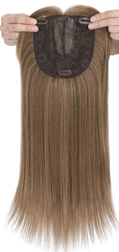 18-inch Synthetic Hair Topper – Soft Straight with 6x6 Lace Base & 4 Anti-Slip Clips for Instant Volume