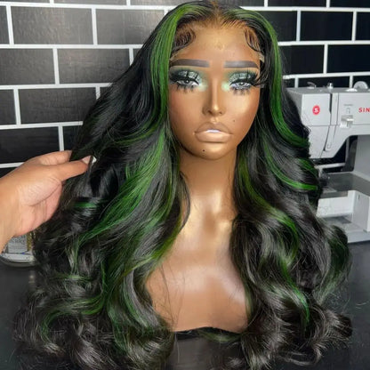 Chocolate Brown & Blonde Highlight Body Wave Synthetic Lace Front Wig – 180% Density, Heat-Resistant, Pre-Plucked