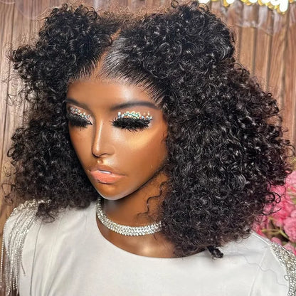 Deep Wave Curly Short Bob Wig – 100% Human Hair, Pre-Plucked Lace, 180%-200% Density, Natural Black