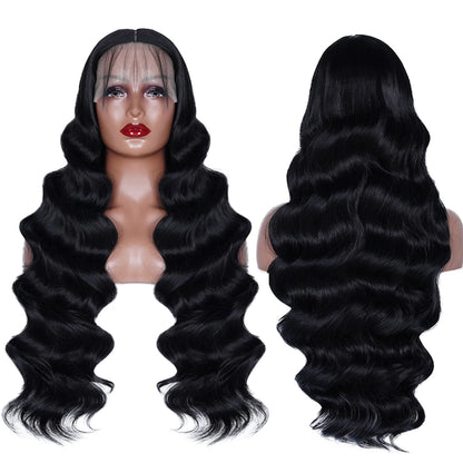Long Wavy Synthetic Lace Front Wig for Black Women – Heat-Resistant Natural Black Wigs, Swiss Lace, Daily Use