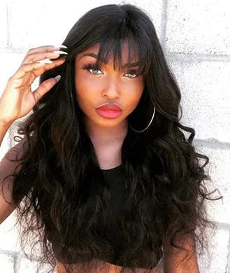 Body Wave Human Hair Lace Front Wig with Bangs – 13x4 Transparent Lace, Glueless, High Density, Available in Multiple Lengths