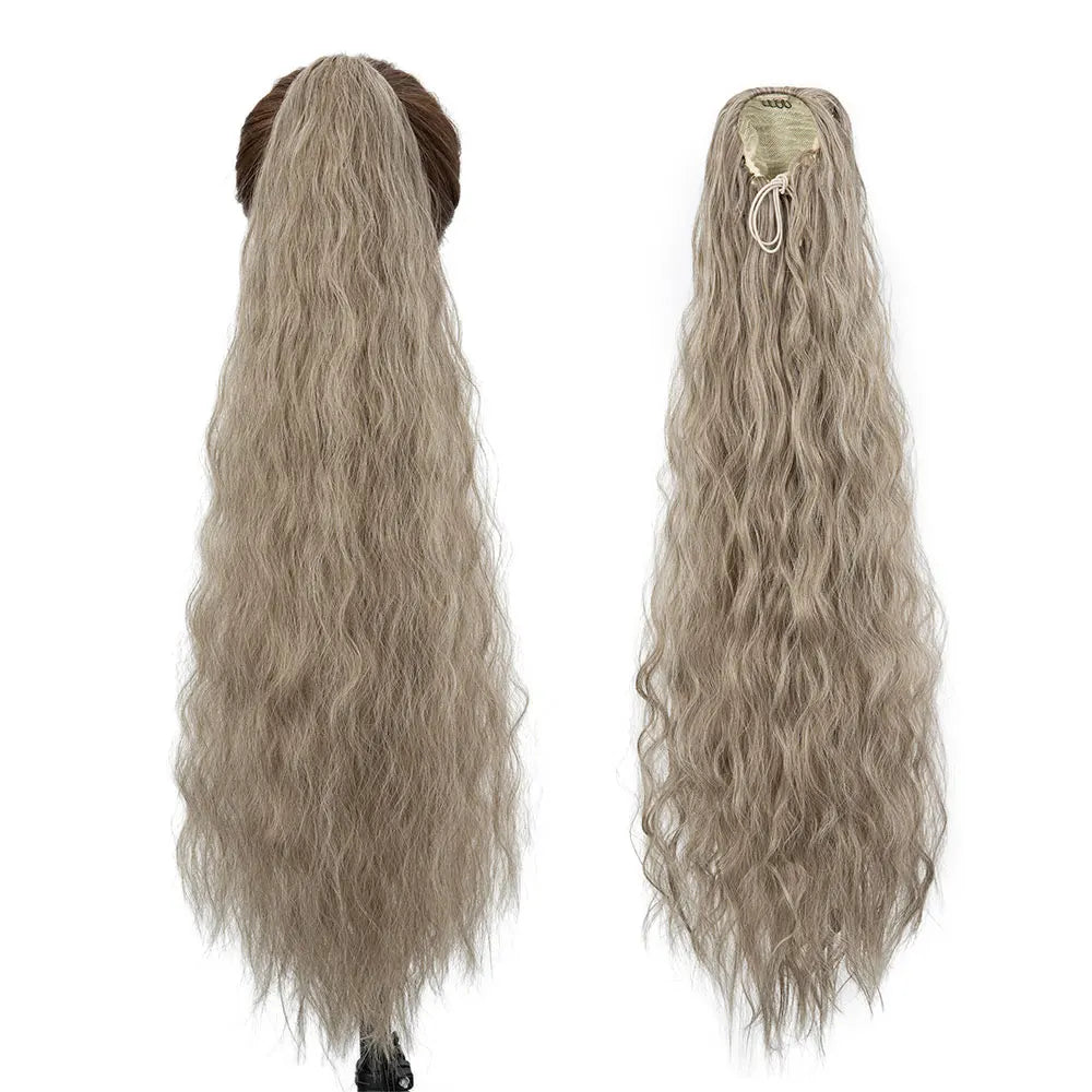 32-Inch Corn Wave Highlight Drawstring Ponytail – Natural-Looking Synthetic Extension