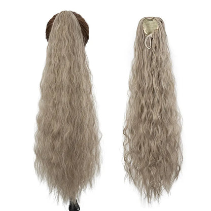 32-Inch Corn Wave Highlight Drawstring Ponytail – Natural-Looking Synthetic Extension