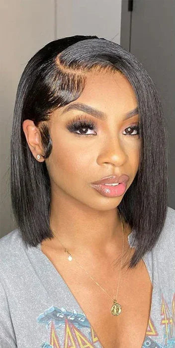 13x4 Lace Front Straight Bob Wig – 100% Human Hair, Natural Black, Pre-Plucked for a Flawless Look