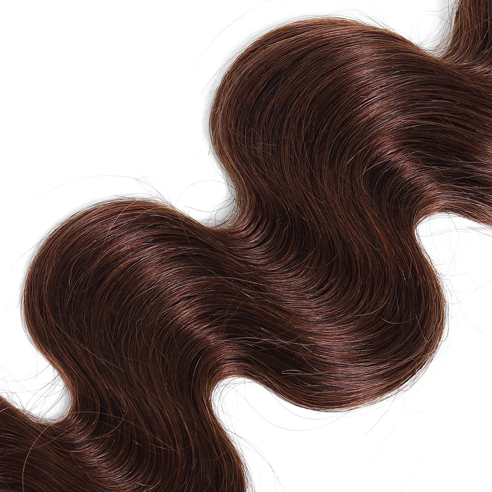 Light Chocolate Brown Body Wave Human Hair Bundles with 4x4 Lace Closure - High-Quality, Permed, 12-28 Inches