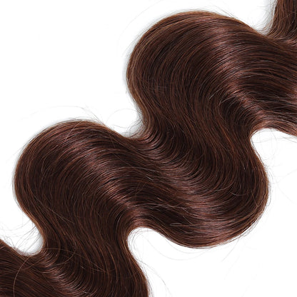 Light Chocolate Brown Body Wave Human Hair Bundles with 4x4 Lace Closure - High-Quality, Permed, 12-28 Inches