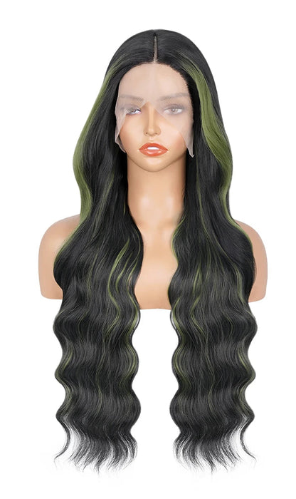 Ombre Brown Blonde Wavy Synthetic Lace Front Wig – Ginger Orange Highlights, Heat-Resistant & Glueless, Pre-Plucked for Natural Look
