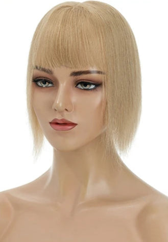 Human Hair Topper with Bangs – Silk Base, 100% Real Hair, Multiple Colors & Lengths