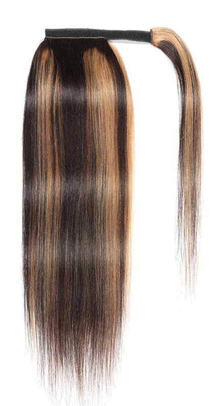 Ombre Straight Clip-In Wrap Around Ponytail – 100% Human Hair, Dye & Heat Safe