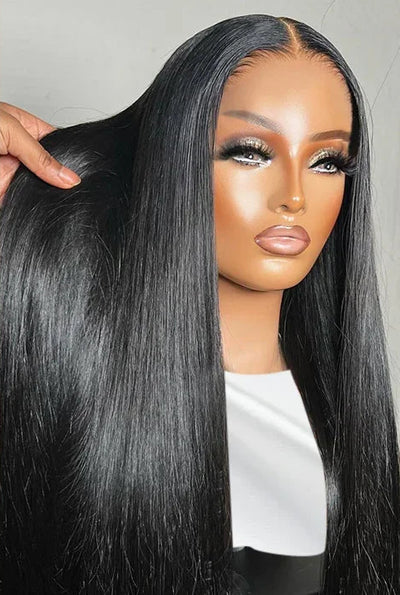 Premium 26+ Inch Straight 4x4 Lace Wig – Natural Human Hair, Pre-Plucked, Transparent Swiss Lace, Can Be Permed"