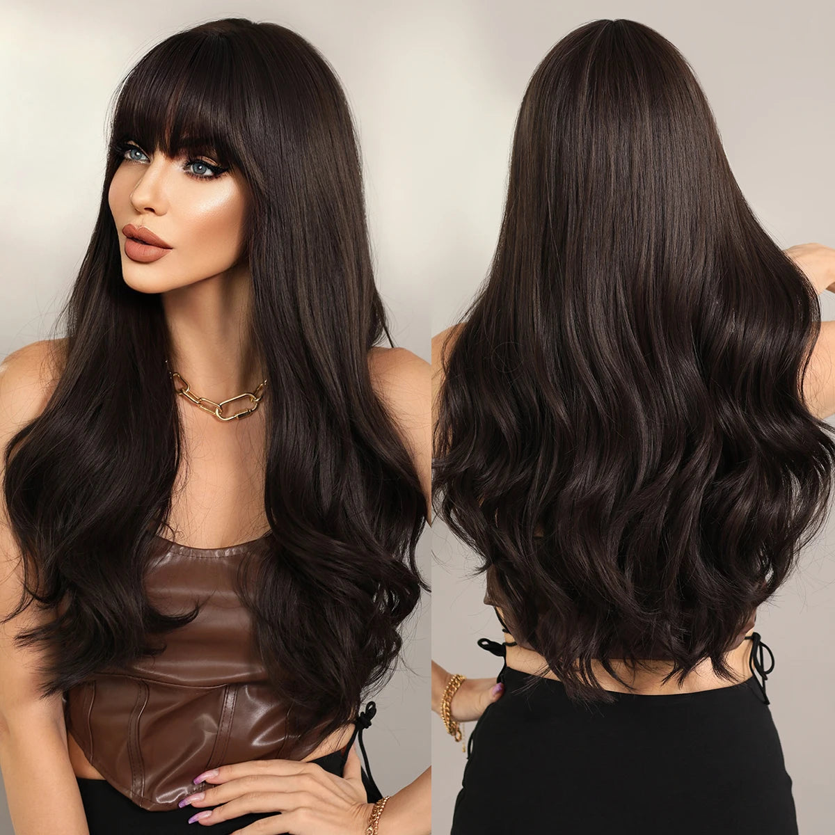 Long Wavy Purple Synthetic Wig with Bangs – Heat Resistant Cosplay Wig for Women, Daily Use & Party Style