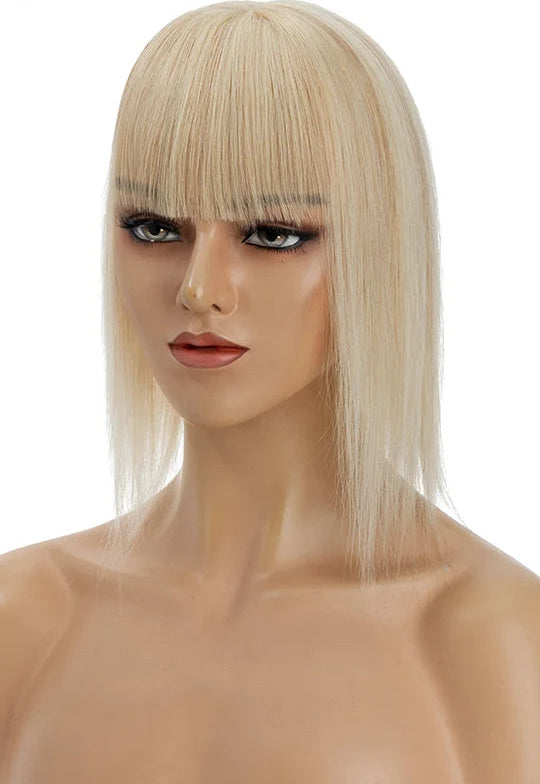 Premium Human Hair Topper with Bangs | Straight Silk Base 100% Real Hair