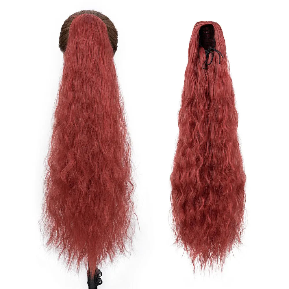 32-Inch Corn Wave Highlight Drawstring Ponytail – Natural-Looking Synthetic Extension