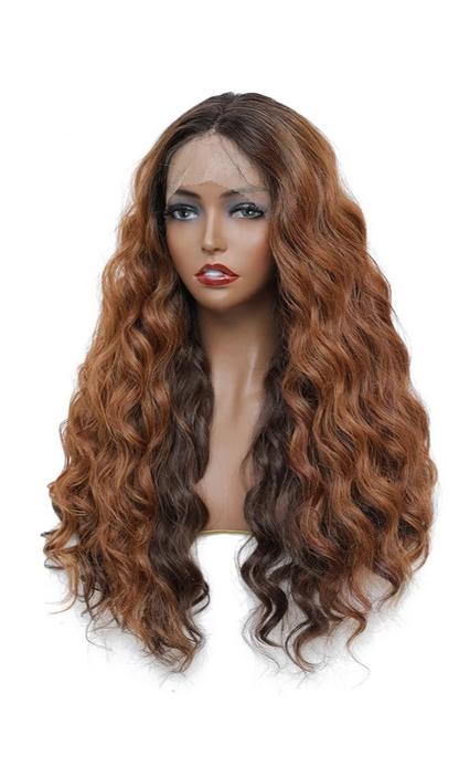 Natural Brown Ombre Medium Long Wig – 130% Density, Heat-Resistant Lace Front & Non-Lace Options