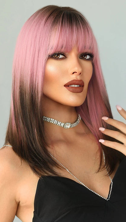 Long Wavy Purple Synthetic Wig with Bangs – Heat Resistant Cosplay Wig for Women, Daily Use & Party Style