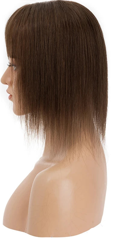 Human Hair Topper with Bangs – 100% Real Hair, Silk Base, Natural Look, and Long-Lasting