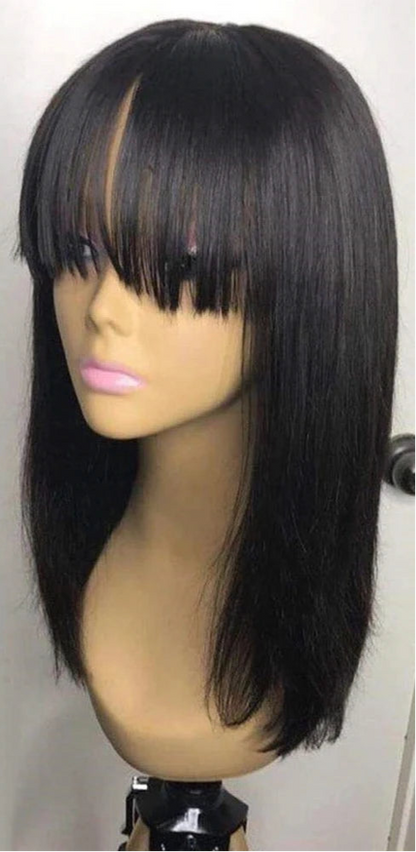 Peruvian Straight Bob Wig with Bangs - 100% Human Hair, No Shedding, Glueless Fringe Wig