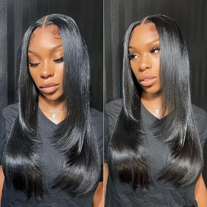 Layered Straight Synthetic Lace Front Wig – Natural Pre-Plucked Hairline & T-Part Glueless Design