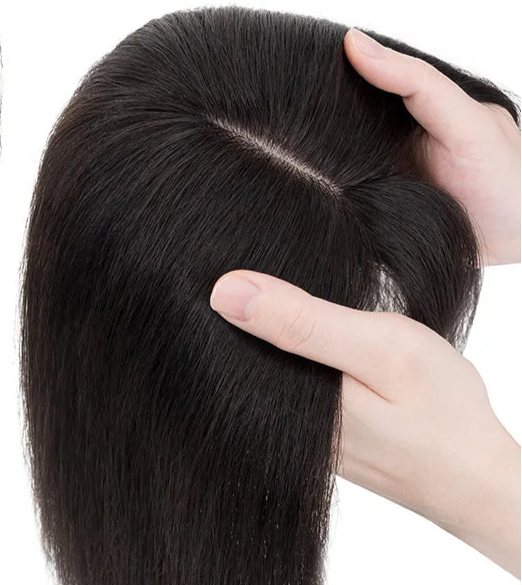 100% Real Human Hair Topper with Bangs – Natural Look, Tangle-Free, Multiple Colors & Sizes