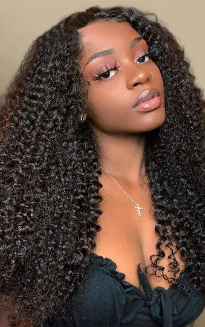 V/U Part Jerry Curl Human Hair Wig – No Glue, Natural Hairline, Pre-Plucked with Baby Hair