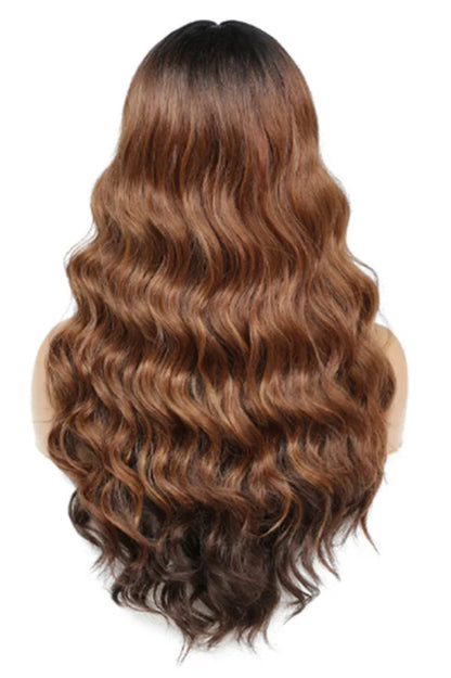 Natural Brown Ombre Loose Wave Synthetic Wig – Medium Long Heat-Resistant Daily Use Wig