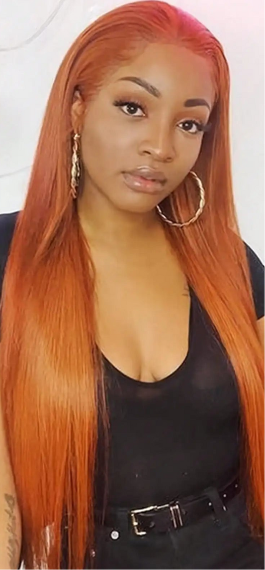 Long Straight Orange Lace Front Wig – Heat-Resistant Synthetic Daily Wear Wig