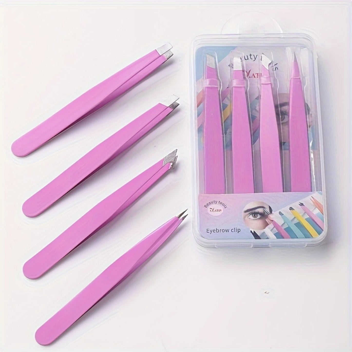 4-Piece Hypoallergenic Stainless Steel Tweezers Set | Precision Tools for Eyebrows, Ingrown Hair Removal, & Lash Extensions