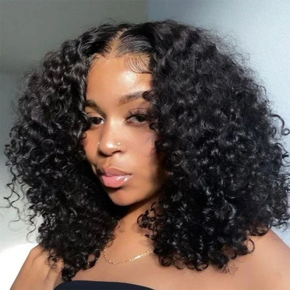 Short Deep Wave Lace Front Wig – 100% Human Hair, 13x4 Transparent Lace, Customizable Colors