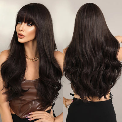 Long Wavy Purple Synthetic Wig with Bangs – Heat Resistant Cosplay Wig for Women, Daily Use & Party Style