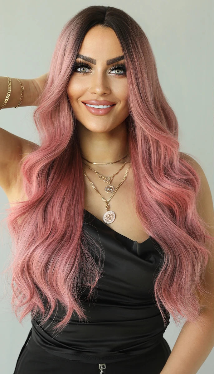 Long Wavy Purple Synthetic Wig with Bangs – Heat Resistant Cosplay Wig for Women, Daily Use & Party Style