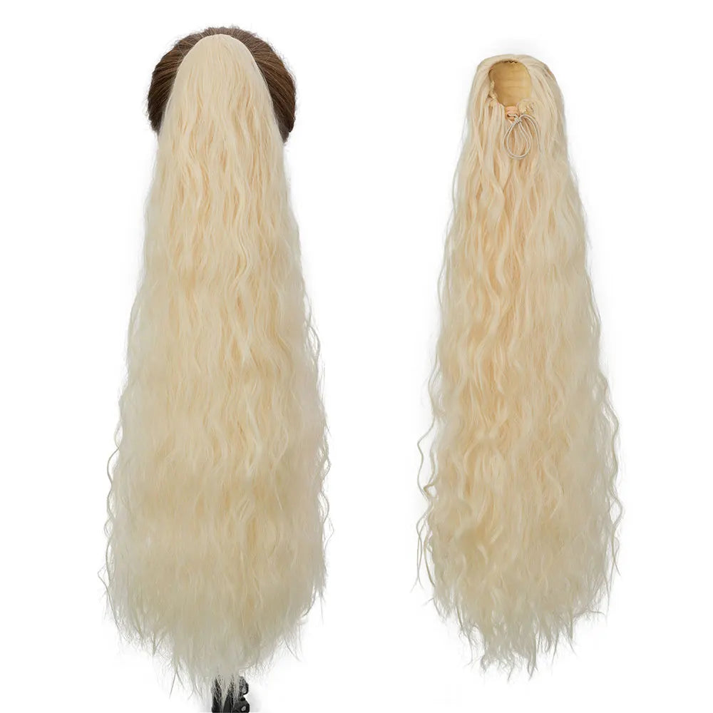 32-Inch Corn Wave Highlight Drawstring Ponytail – Natural-Looking Synthetic Extension