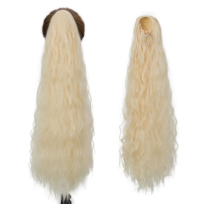 32-Inch Corn Wave Highlight Drawstring Ponytail – Natural-Looking Synthetic Extension