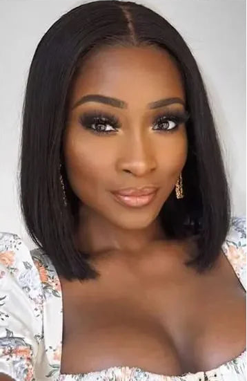 13x4 Lace Front Straight Bob Wig – 100% Human Hair, Natural Black, Pre-Plucked for a Flawless Look