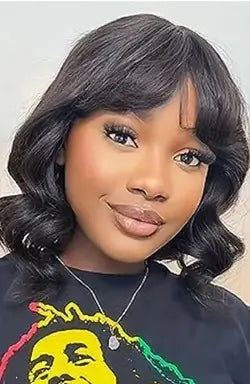 Body Wave Bob Wig with Bangs – Short Wavy Human Hair Wig, Glueless, Full Density, Wear & Go