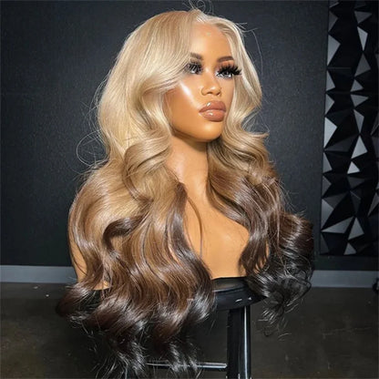 Ginger Orange Ombre Lace Front Wig – Long Wavy Glueless Synthetic Wig for Women, Heat-Resistant, Pre-Plucked