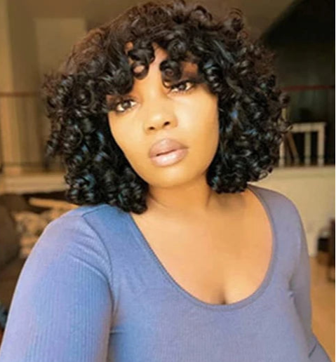 Bouncy Curly Bob Wig with Bangs – 9A Virgin Human Hair, Pixie Cut, Shedding-Free, Tangle-Free