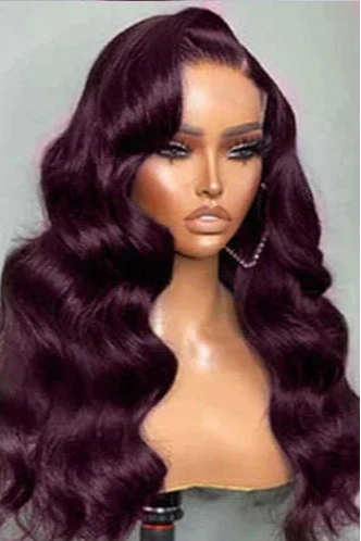 Deep Purple Body Wave Lace Front Wig – Dark Burgundy Glueless T-Part Synthetic Wig, Pre-Plucked Hairline, High-Quality, Affordable