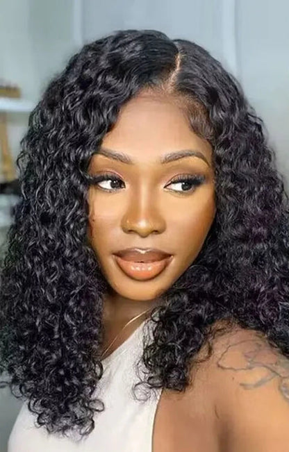 Short Deep Wave Lace Front Wig – 100% Hair with Transparent Swiss Lace