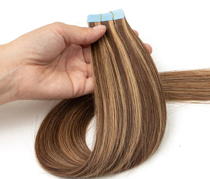 Premium Tape-In Human Hair Extensions - 100% Natural Straight Remy Hair | Easy Installation for Women (12"-24")