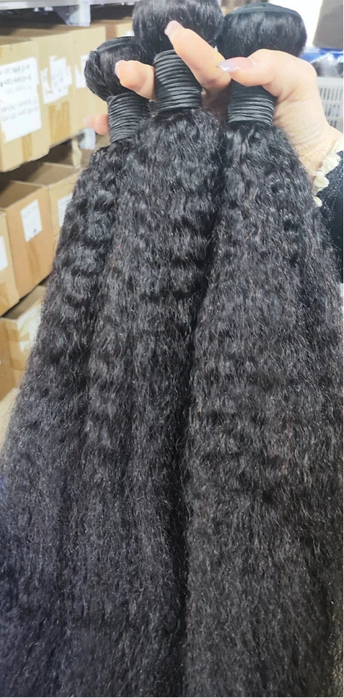 Kinky Straight Human Hair Weaving – Chemical-Free, Permable & Dark Color Dye-Friendly | Machine Double Weft