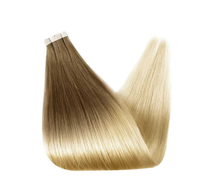 ZURIA Mini Tape-In Hair Extensions - 100% Human Hair, 12-24 Inch, 16 Pcs Straight Silky Extensions